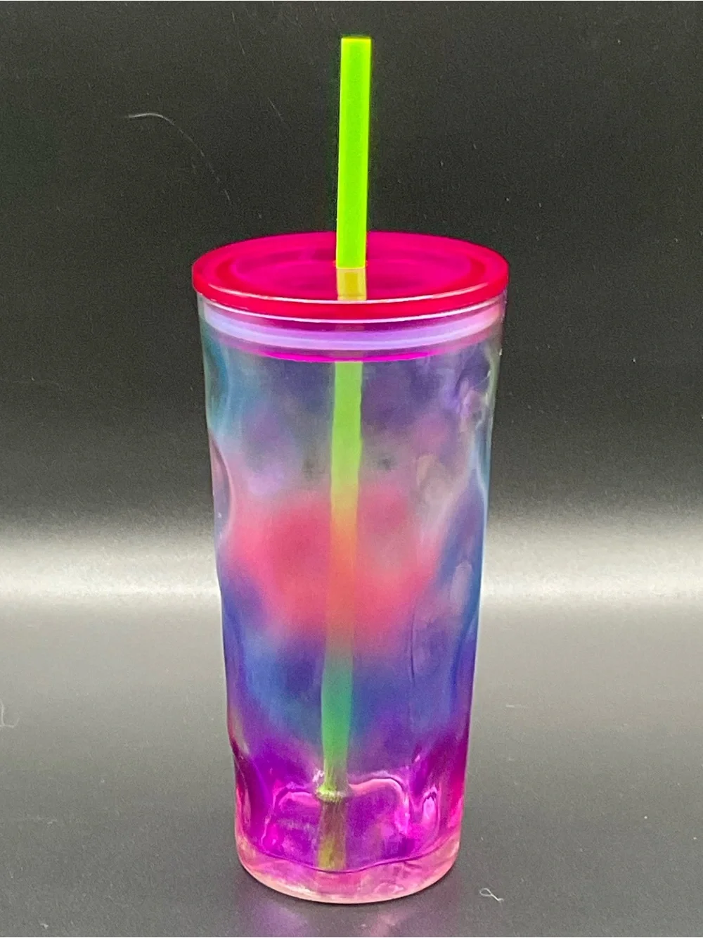 Starbucks 2024 Retired 16 oz Rainbow Glass Tumbler Pink Lid Green Straw tie dye